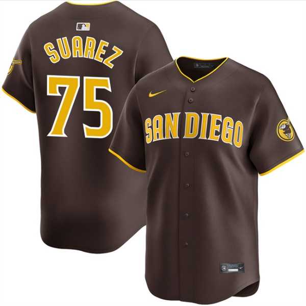 Men's San Diego Padres #75 Robert Suarez Brown 2024 Away Limited Stitched Jersey Dzhi,We sell and wholesale Men's San Diego Padres #75 Robert Suarez Brown 2024 Away Limited Stitched Jersey Dzhi on line form chian!